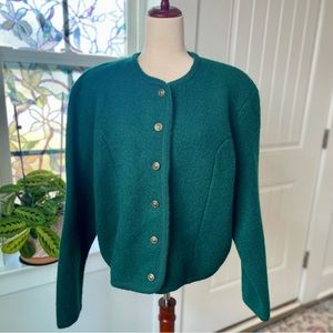 Tally-Ho Boiled Wool Button Down Cardigan Green Sweater Size XL Vintage